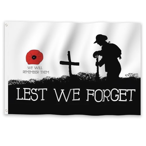 Drapeau Lest We Forget anti-effilochage avec 2 œillets pour fixer facilement sur balcon et jardin