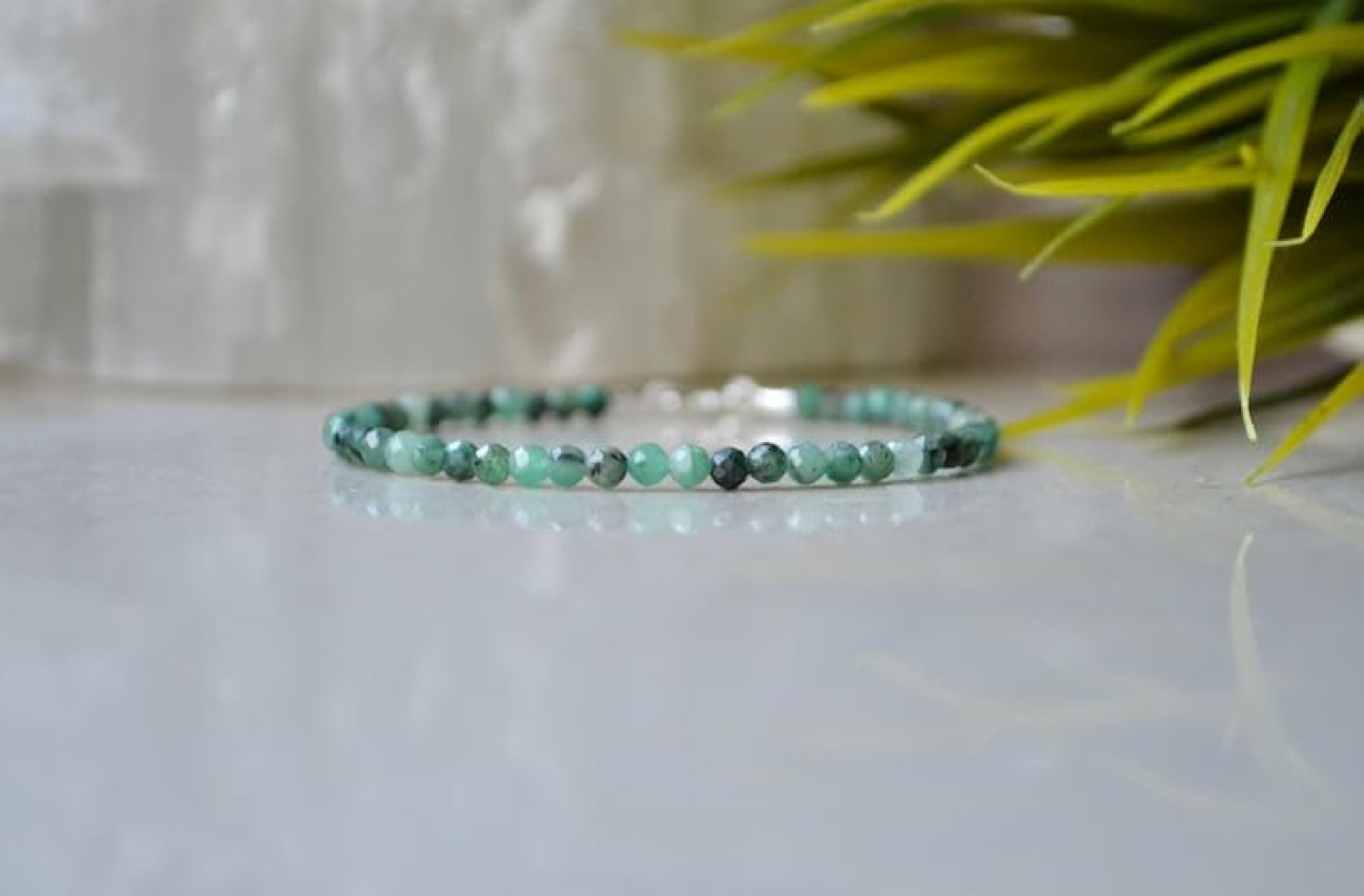 Colombian Emerald Round Beaded Bracelet, Adjustable Silver Lock