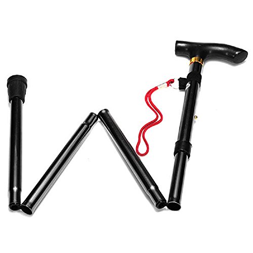 Bâton de marche télescopique pliable noir en aluminium haute résistance