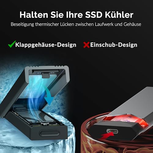 SABRENT NVMe Gehäuse und m2 SATA SSD Adapter (M-Key, M+B Key) USB C 3.2X2 10Gbps Kühlkörper Design (EC-SNVE) – Ansicht 3