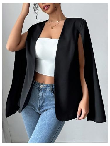 MakeMeChic Women's Open Front Cape Blazer Split Long Sleeve Work Office Coat Jacket2