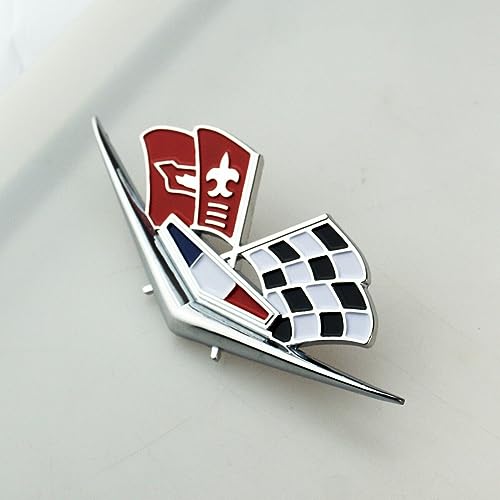 Image of 2Pc 1962 1963 Chevy Impala Belair Front Fender Emblem 3D Badge Flags Pair 327 409 Corvette Replacement for Corvette (Silver Black Red)
