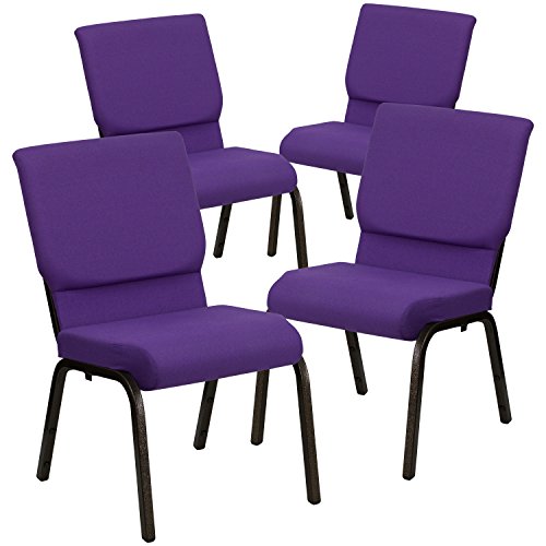 Flash Furniture 4 Pack HERCULES Series 18.5''W Stacking Church Chair in Purple Fabric - Gold Vein Frame