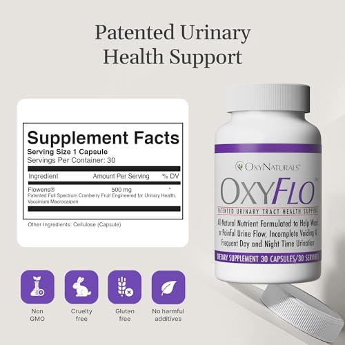 Image of OxyFlo Bladder Control Supplement for Women & Men | Supports Bladder Health & Comfort | Patented Flowens Cranberry for LUTS, Overactive Bladder & UTI Support | 30 Servings (1 Bottle) | Made in USA