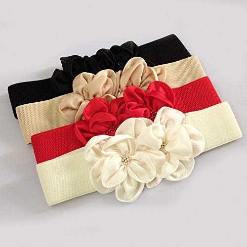 Women's Very Soft Waist Belt Rose Double-Flower Elastic Cinch Wide Stretch Corset for Belt Wedding Dress3