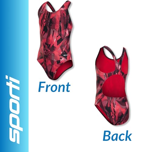 Image of Sporti Wide Strap Girls' Athletic One-Piece Swimsuit - Printed Pattern Competitive Bathing Suit, Racerback Style for Girls