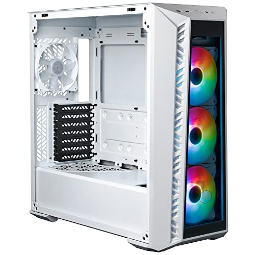 Cooler Master Masterbox 520 Pc Case – Mid-Tower Atx Chassis, 4 X Pre-Installed Fans (Front & Rear), Multiple Airflow Configurations, Tempered Glass Front & Side Panel, Argb Controller - White #TOP2