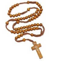 Collana Rosario in Legno, Collana Rosario Croce Cattolica, Collana di Perline di Preghiera in Legno Naturale, per Comunione Religiosa Cristiana Cattolica, Battesimo, Messa, Bibbia