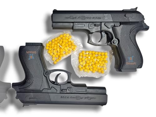 Shivsoft® Hand Gun Toy for Kids, PUBG-Inspired Pistol with 8-Round Reload, 6mm BB Bullets (50 Pcs), Guns & Darts Playset, Safe Plastic Toy Gun for Indoor & Outdoor Fun, Black (Pack of 2)