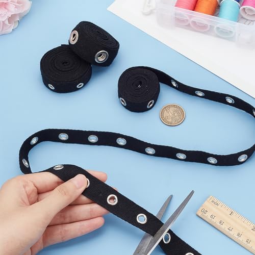 BENECREAT 6 Yards Black Cotton Grommet Eyelet Twill Tape Trim - Image 3