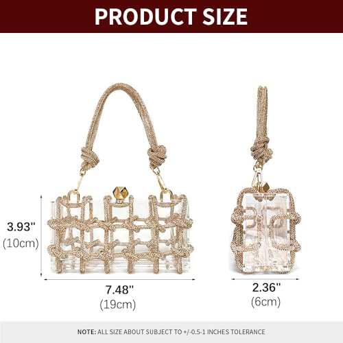 Image of Clear Acrylic Clutch, Glitter Rhinestone Purse Handbag with Bling Rope for Banquet Party (Champagne Gold, (L*W*H): 19cm*6cm*10cm /7.48 inch*2.36 inch*3.94 inch)