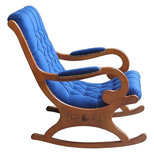 Image of CLASSIC WOOD & CRAFT Sheesham Rocking Chair /Colonial Rocking Chair /Traditional Rocking Chair with footrest (Blue)