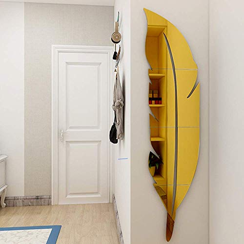Image of Bikri Kendra - Feather Golden - 3D Acrylic Mirror Murals Wall Stickers - B07DNF6KRZ, Feather, Pack of 1