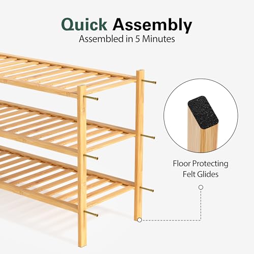 Bambusowa Półka na Buty 3 Poziomy – Stojak Organizer Buty Przedpokój Korytarz 68x28x46 cm – Mały Regał Przechowywanie Butów Wąski – Szafka na Buty Składana (Bambus)