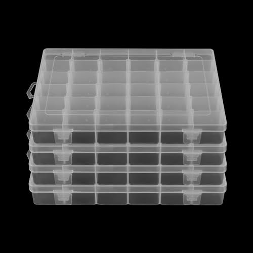 NAMYEUT Lot de 4 Boîtes de Rangement plastique à 36 compartiments avec séparateurs amovibles, Boîte de Rangement transparentes, pour bijoux, perles,...