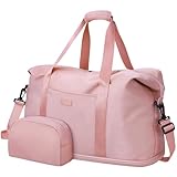 Expandable Travel Duffle Bag, Waterproof Weekender Overnight Bags for Women Men Hospital Bag for Women Labor Delivery Carry on Bag with Toiletry Bag for Travel Gym Airplanes(Pink, Large)