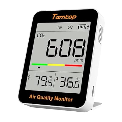 Temtop C1 Monitor de CO2, Monitor de Calidad del Aire Interior Medidor Portátil de CO2 Temperatura Humedad Hogar Oficina o Escuela