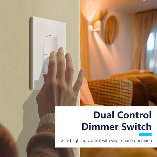 LIDER Dual Rocker Light Switch and Slide LED Dimmer, Combination Light Switch and Dimmer, 1-Pole, No Neutral Required, UL-Listed, Wall Plate Included, White
