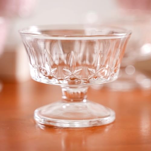 Image of Nestasia Transparent Glass Bowl Set of 6 for Ice Cream (120ml Each) - Star Engraved Dessert Bowls for Sundae, Sweets & Pudding | Food Safe & Heat Resistant - Perfect for Gifting