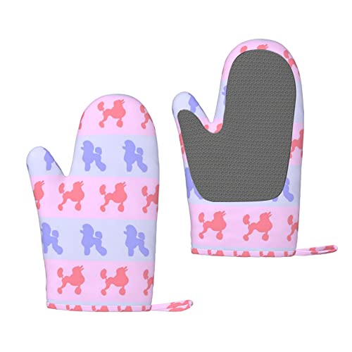 Purple Poodle Polka Dot Printed Silicone Anti-Scald Gloves, Oven Mitts, Used For Cooking, Grilling, Kitchen Oven Gloves. #TOP14