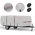 Tuszom True 900D Oxford Ripstop Anti-Scratch Pop Up Camper Trailer Cover 100% Waterproof Anti-UV Folding Camping RV Cover 10'-12' with 7 PCS Reinforced Windproof Straps for Motorhome