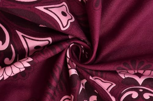 Image of Glace Cotton Double Bedsheet 90x90 Inch with 2 Pillow Covers 18x28 Inch - Dark Wine Floral Mandala Print Bed Sheet Set - Soft Flat Bedcover for Double Mattress Bedroom Hostel Room - Wine Flower