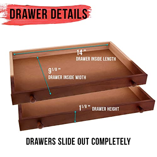US Art Supply Walnut 2-Drawer Adjustable Wooden Storage Box with Fold Up Solid Drawing Easel - Thumbnail 4