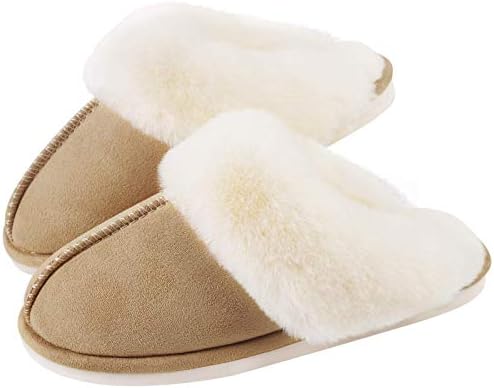 PARLOVABLE Womens Slippers Cozy Faux Fur Slip-on Women House Shoes Memory Foam Suede Fluffy Comfort Plush Winter Warm Breathable Anti-Slip Indoor & Outdoor