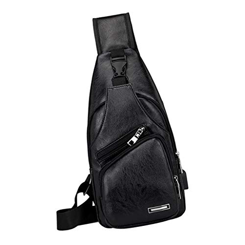 Baoblaze Bolsa De Couro Masculina Sling Bolsa Ombro Crossbody Bolsa - Preto