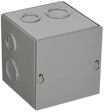 BUD Industries JB-3951-KO Steel NEMA 1 Sheet Metal Junction Box 4 L x 4 W x 4 D, Gray