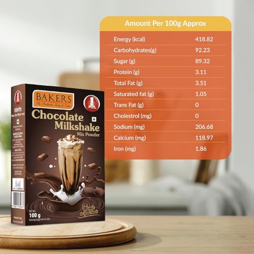 Image of BAKERS Milk Shake Mix Powder - Chocolate Flavor Pack of 4, Each 100g (400 Gram) | Instant Thick & Creamy Shake Mix | Rich & Delicious Dessert Drink | Ready to Mix with Milk | No Preservatives |Ready in 30 Sec