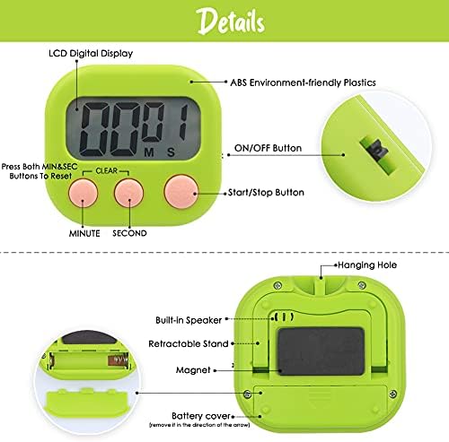 Minute Cooking Timer,4 PCS Kitchen Countdown Timer,4-Color Stop Watch With Loud Alarm Big Digital for Cooking Children Shower Bathroom Kids Teacher Gym Classroom(3-buttons)