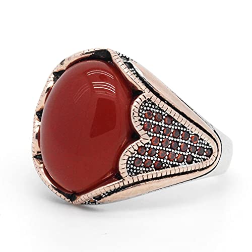 ZiFei Ringe Natur Achat Stein Vintage Herren Ringe mit Achat Stein 925 Sterling Silber Aqeeq Natur Edelstein Ring Wunderschönes Schmuckgeschenk,10 Cover