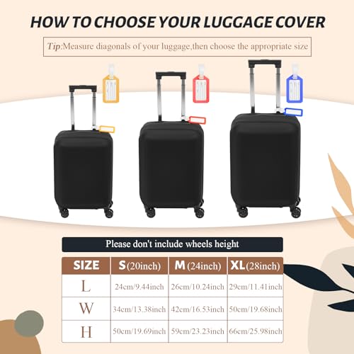 Paterr 3 Pieces Luggage Cover Travel Suitcase Protector Anti Scratch with 3 Pcs Plastic Luggage Tags 20/24/ 28 Inch Suitcase Cover Protector Washable Fits 18 to 28 Inch 3 Sizes, black2