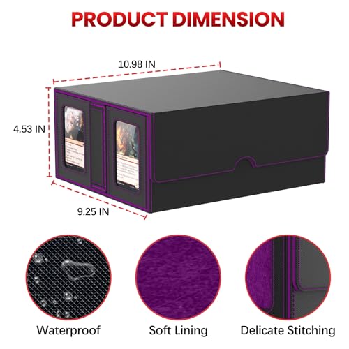 Image of Gomyrod Card Deck Box for MTG with Commander Display, 7 In 1 Card Storage Box Fits 600+ Double-sleeved Cards, Removable MTG Deck Case Fit for TCG /Sports /Baseball Cards with Dice Tray (Black & Purple)