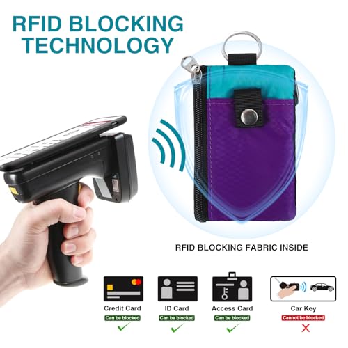 masaphll small lanyard wallet for womenmen with rfid blocking id pouch minimalist travel neck wallet with keychain id window for cardcoincash violetturquoise