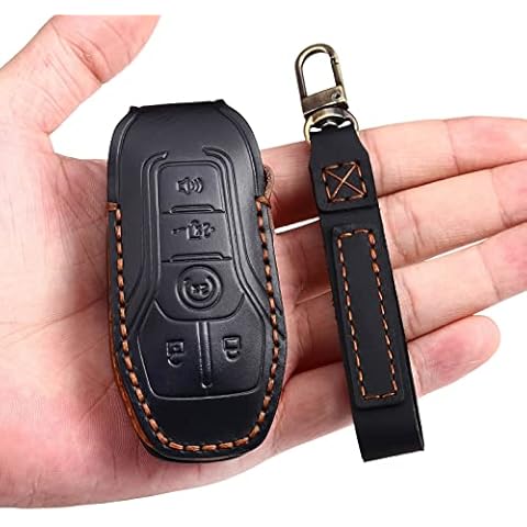 EASYANT fit for Ford Leather Key Fob Cover 5 Buttons Compatible with Mustang F-150 F-450 F-550 MKZ MKC MKX Black Cover