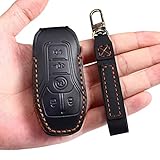 EASYANT fit for Ford Leather Key Fob Cover 5 Buttons Compatible with Mustang F-150 F-450 F-550 MKZ M