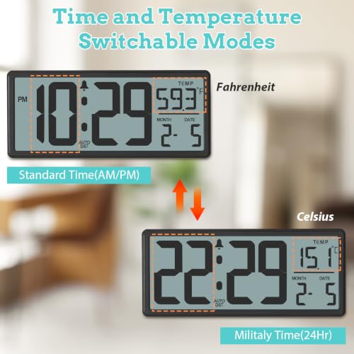 14" Auto Set Digital Clock, Auto DST Wall/Desktop Clock Battery Operated - image 6