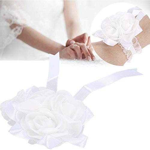 Bridesmaid Wedding Rhinestone Stretch Bracelet Wrist Flower Corsage Prom Party White Flower Wristband Accessory for Women Girls Party Event Special Occasion - Image 4