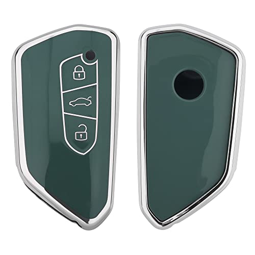 kwmobile 対応: VW Golf 8 3-ボタン 車のキー ケース - TPU スマートキーケース 光沢仕上げ - 車鍵 保護 青色/シルバー