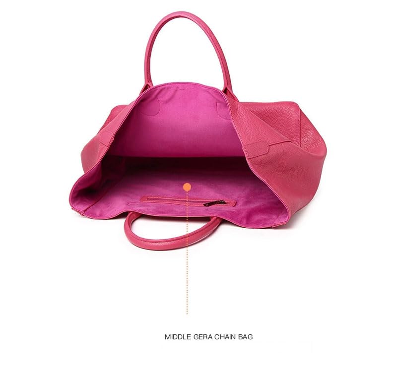 Image of Rhymad Large Pink Leather Tote Bag, Spacious Women's Handbag with Interior Pockets, Work and Travel Purse