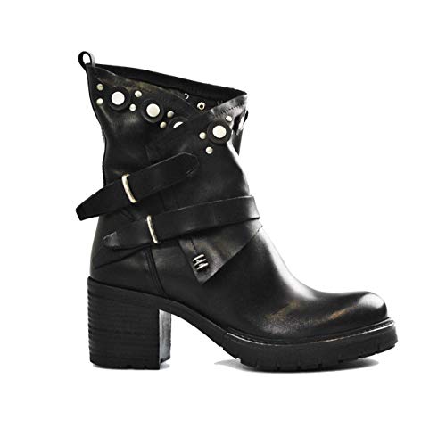 Anna Calzature Hubs Boot Botte cloutée en Nappa Artisan Made in Italy Noir Art. F34 (Numeric_36)