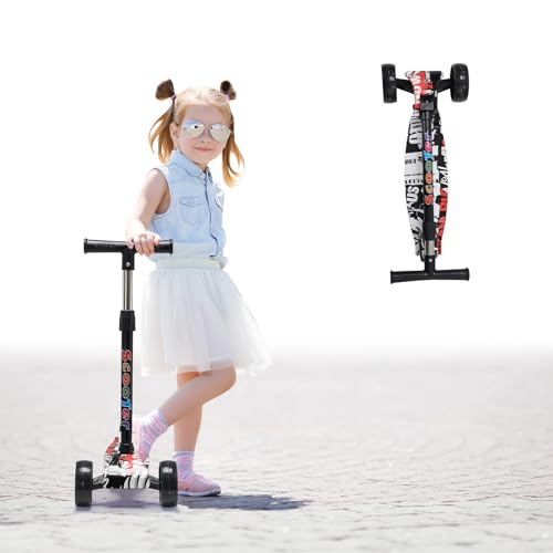 Kids Scooter, 3 Wheel Kids Scooters Ages 3-5, Folding Lean-to-Steer Toddler Kick Scooter, Adjustable Height Handlebars, Widen Anti-Slip Deck, Younger Children Scooters