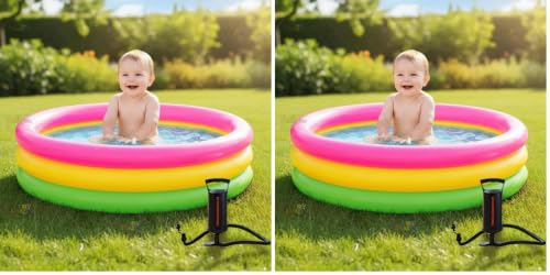 Image of Toy Imagine 3 ft Inflatable Pool for Kids - Laminated PVC Sunset Glow Round Baby Swimming Pool for 1-2 Kids | Portable Foldable with Double Quick Air Hand Pump | Summer & Holi (Pack of 2)