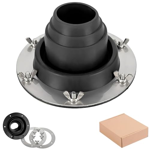 Tceapoo Ofenrohrdurchführung Zelt Schwarz, Hot Tent Stove Jack aus Hitzebeständigem Silikon und Edelstahl Basis, Tent Rohrmanschette Dachdurchführung für Campingkocher Zeltofen (Pipe OD 1 3/4'-3 1/4')