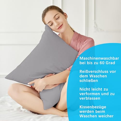 ATsense 2er Set Kissenbezug 50x50 cm - 100% Baumwolle, Hellgrau Kopfkissenbezug Weich und Hypoallergen, ÖkoTex Zertifiziert… – Ansicht 2