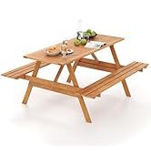 Tangkula 6 Person Picnic Table Set, Patio Rectangle Picnic Table with 2 Built-in Benches, Sturdy ...