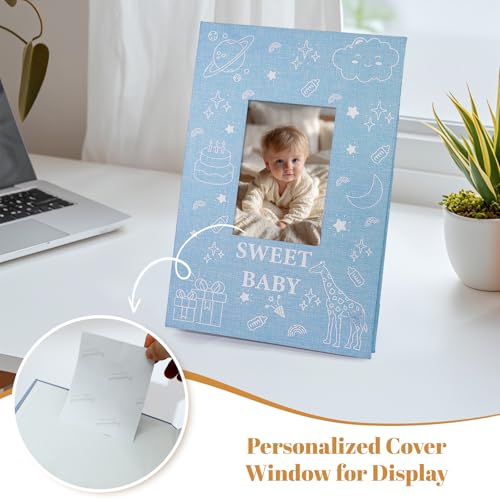 EARLY MINDS Baby Photo Album 4x6 300 Pockets with Memo Area & Hand and Footprint Kit, Linen Cover Slip-in Memory Book with Front Window, Acid-Free Keepsake for Newborn Boy Girl, First Year Moments - Image 2