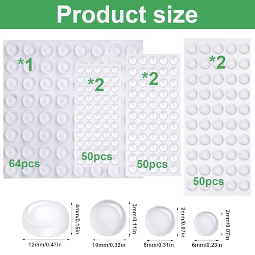 364 Stück Gummipuffer Transparent Gummifüße Selbstklebend Elastikpuffer Türpuffer, Anschlagpuffer Selbstklebende Gumminoppen für Glasplatten Türen Möbel Schränke(4 Größen)